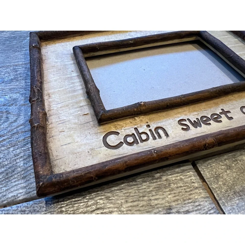 Cabin Sweet Cabin Picture Frame Photo Holder Rustic Wood Cottage NWT Forest Farm